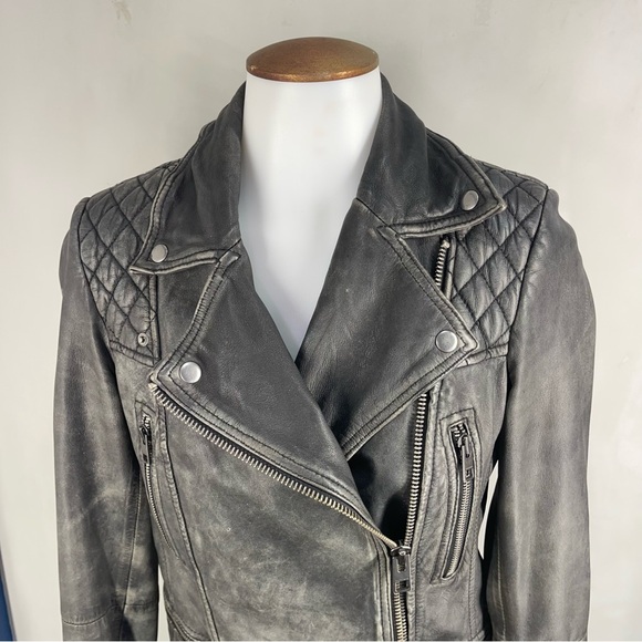 All Saints Black Leather Biker Jacket US 2 - Picture 3 of 14